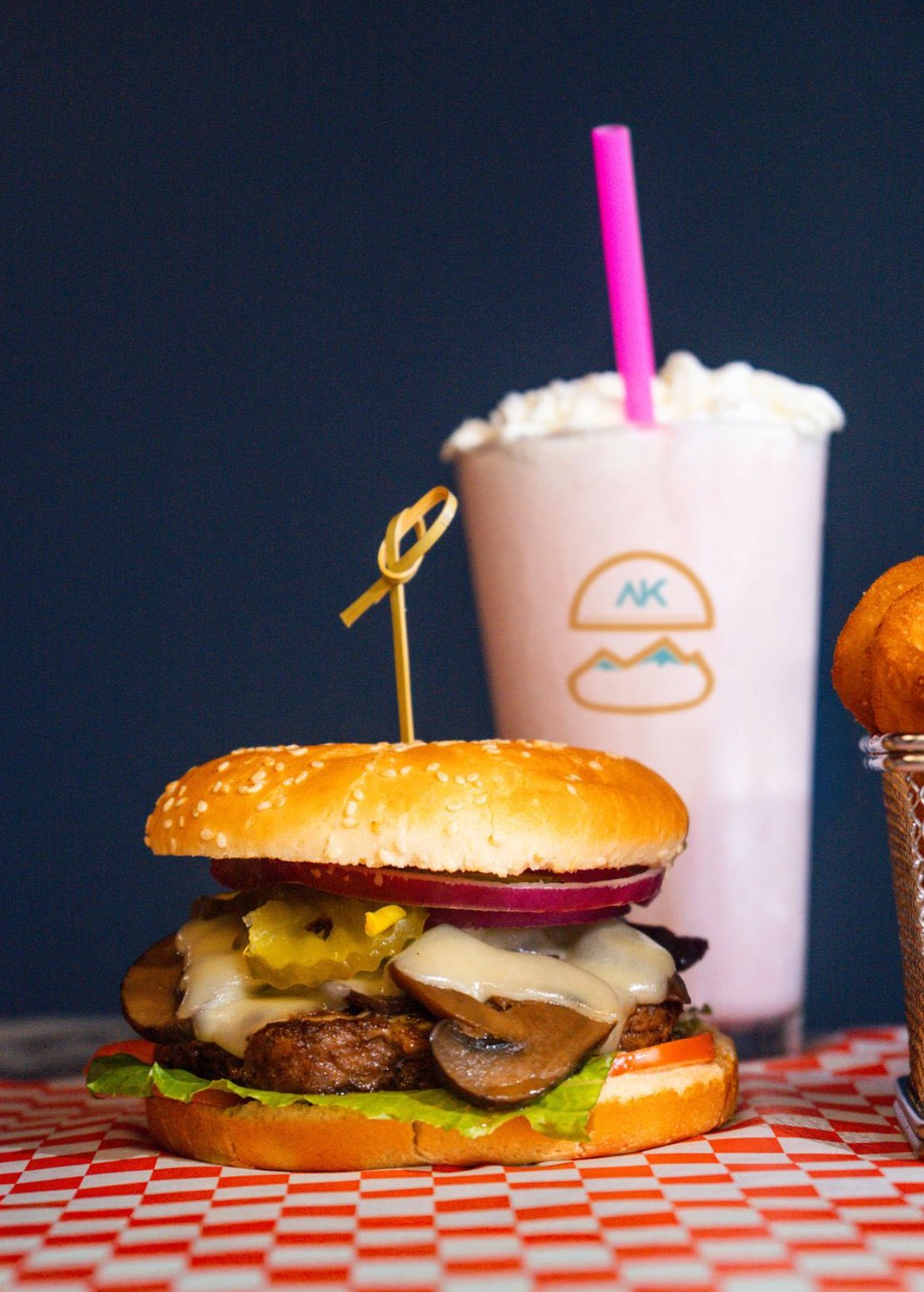 Mushroom Swiss with milkshake
